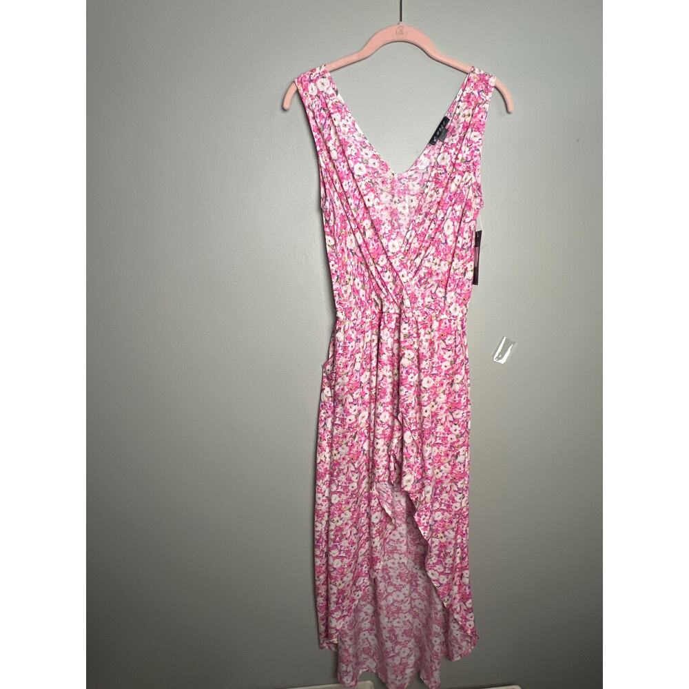 C-MODE Pink Floral Dress with V-Neck Front & Back Size S, NWT short  100 % Rayon